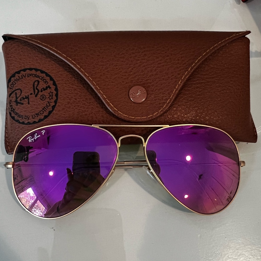 RAY-BAN pink flash polarized aviator sunglasses